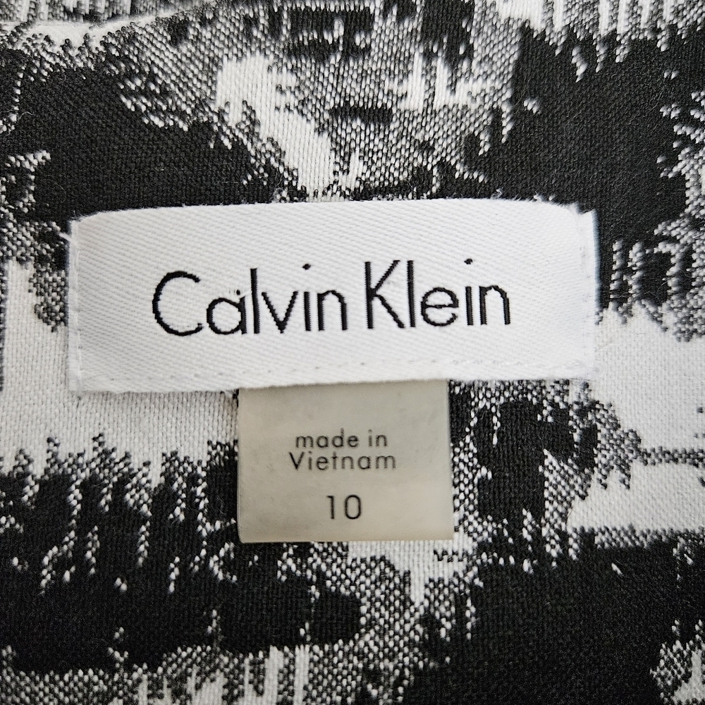 Calvin Klein Sheath Dress Black White Jacquard Sleeveless Zip Back 10 - Picture 6 of 8